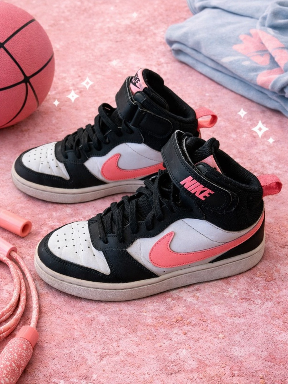 Nike Court Borough Mid 2 Sneakers – Pink & BlackYouth Size 5Y